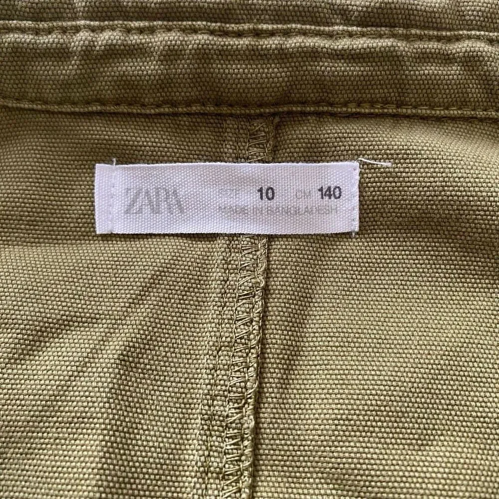Zara Girls Olive Utility Shirt Dress Size 10 Khaki Button Front